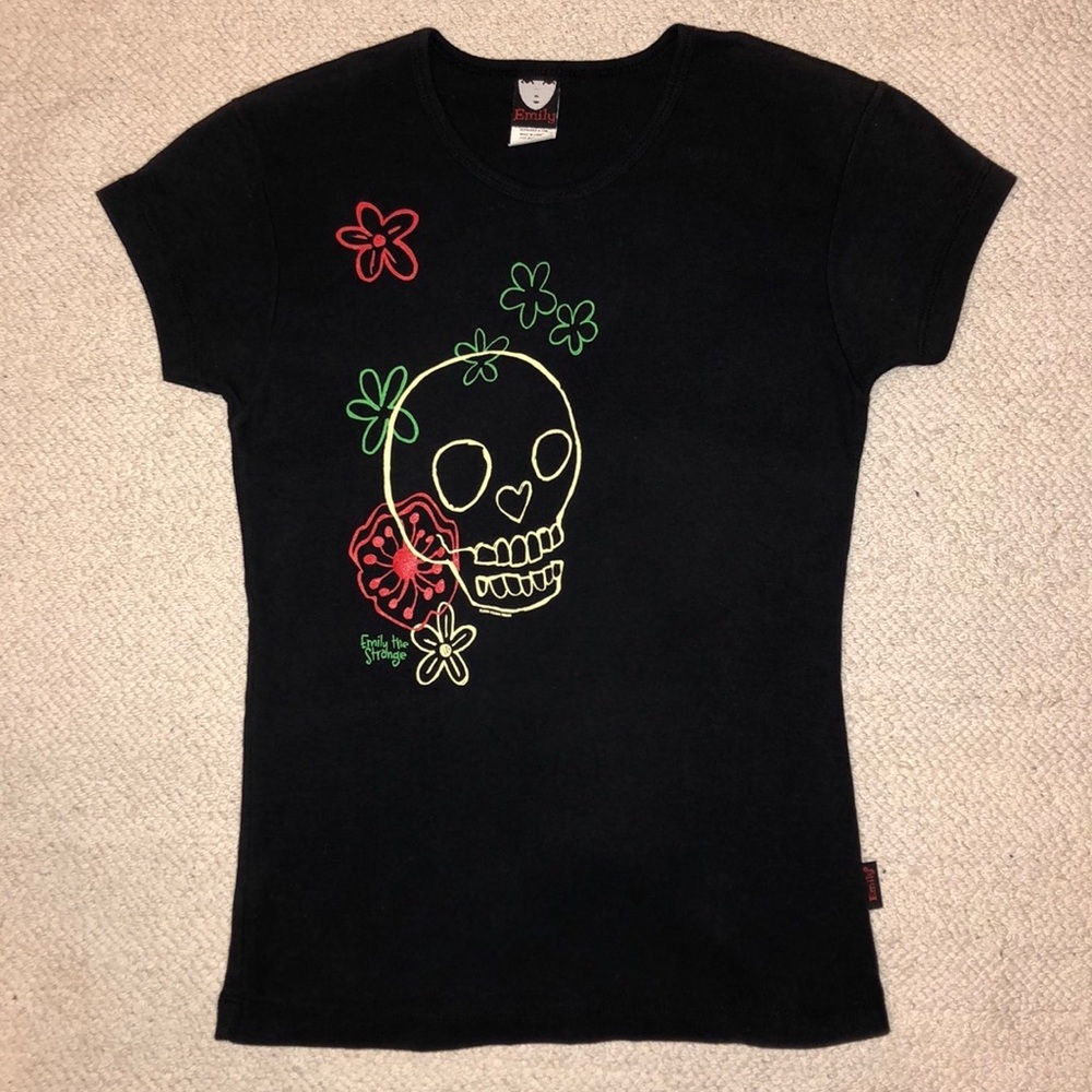 Emily the strange tshirt skull floral 2006 xs